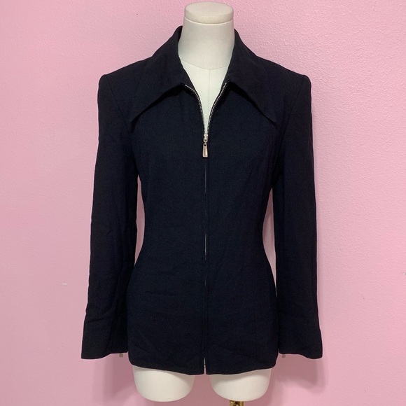 VTG Y2K bebe Black Wool Zip-Up Blazer Jacket - 2 - Picture 1 of 16